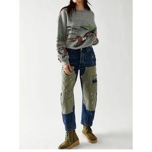 We The Free Blue and Green Patchwork Jeans